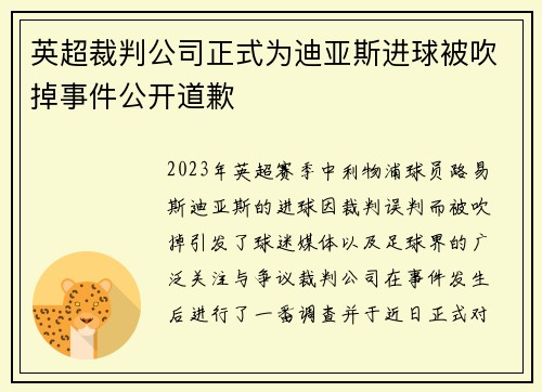 英超裁判公司正式为迪亚斯进球被吹掉事件公开道歉 英超裁判公司正式为迪亚斯进球被吹掉事件公开道歉