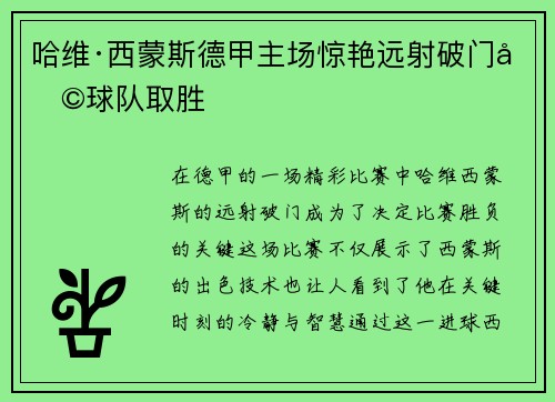 哈维·西蒙斯德甲主场惊艳远射破门助球队取胜 哈维·西蒙斯德甲主场惊艳远射破门助球队取胜